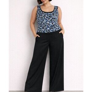 Tahari Silk Sleeveless Top Blue Black Geometric Print Classic Office Size 16